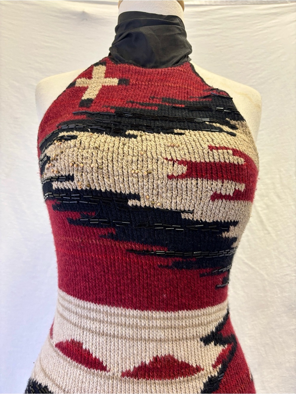 Ralph Lauren Archival 2011 Beacon Blanket Hand Knit Beaded Halter Top Silk Scarf - Picture 6 of 10